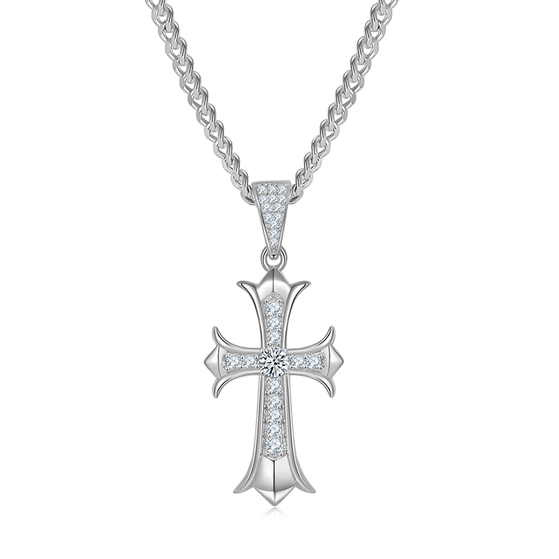 J003A Vintage Cross Necklace, S925 Silver Pendant with 3.0mm D-Grade Moissanite