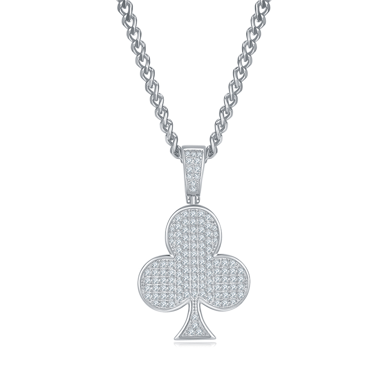 J009A Club Hip-Hop Necklace, S925 Silver Pendant with D-Grade 0.92ct Moissanite Meelee Stones