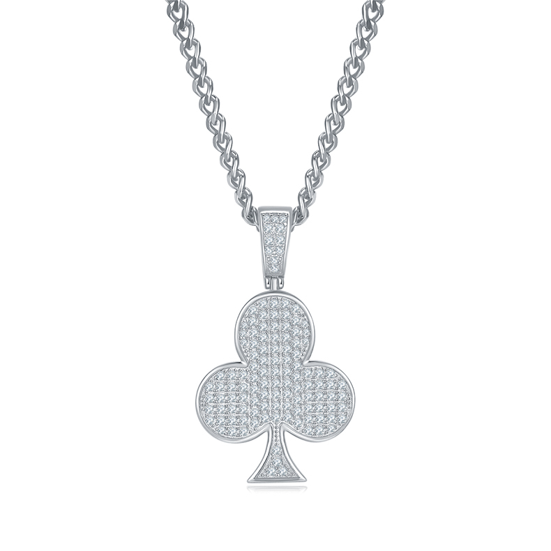 J009A Club Hip-Hop Necklace, S925 Silver Pendant with D-Grade 0.92ct Moissanite Meelee Stones
