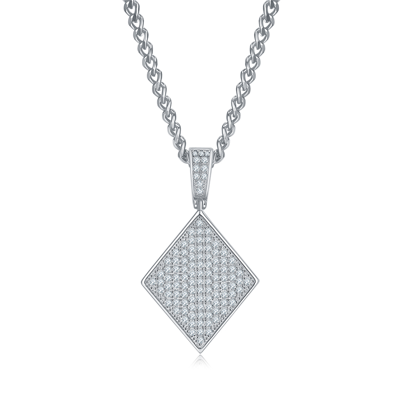 J010A Diamond Hip-Hop Necklace, S925 Silver Pendant with D-Grade 0.85ct Moissanite Meelee Stones