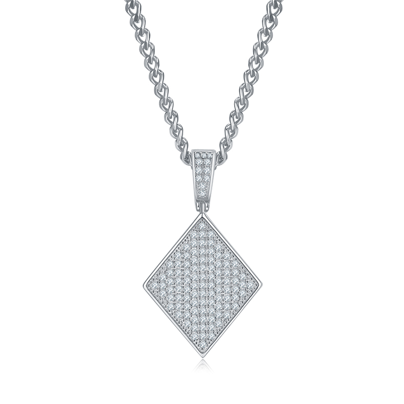J010A Diamond Hip-Hop Necklace, S925 Silver Pendant with D-Grade 0.85ct Moissanite Meelee Stones