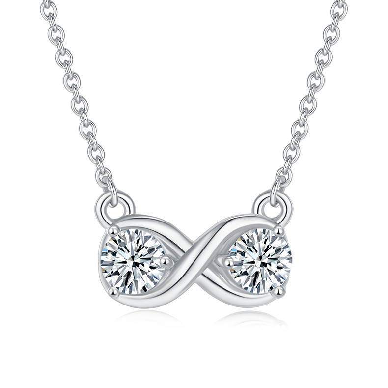 K024A Double-Ring "Infinite Love" Pendant, S925 Silver, D-Grade 1ct Moissanite