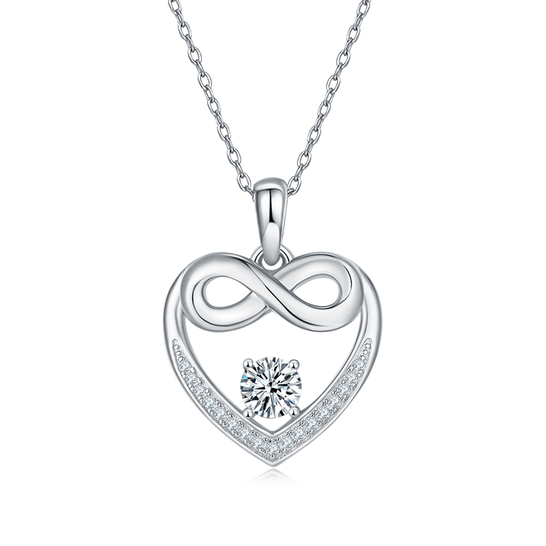 K025A Round-Bottom "Infinite Love" Pendant, S925 Silver, D-Grade 0.60ct Moissanite