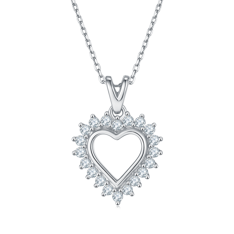 K027A Hollow Heart Pendant, S925 Silver, D-Grade 0.54ct Moissanite