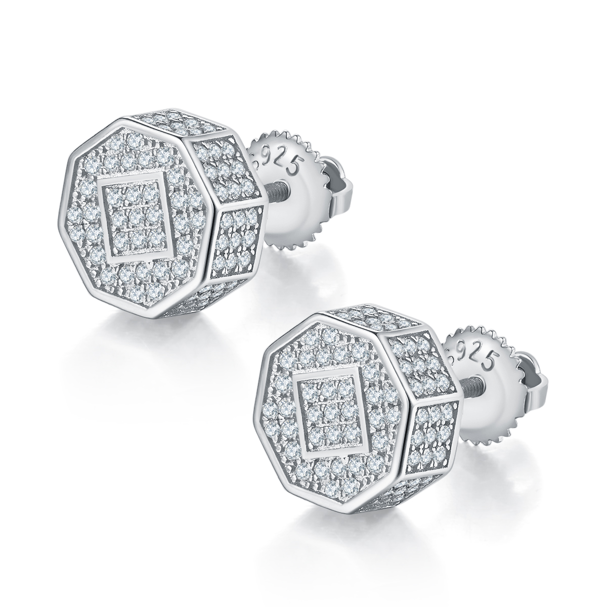 J023A Diamond-Shaped S925 Silver Earrings with Thread, Moissanite & D-Colour 0.79ct Diamond