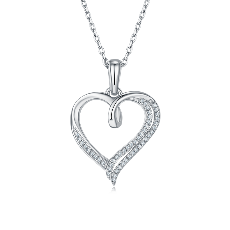 K034A Double-Layer Heart Pendant, S925 Silver, D-Grade 0.15ct Moissanite