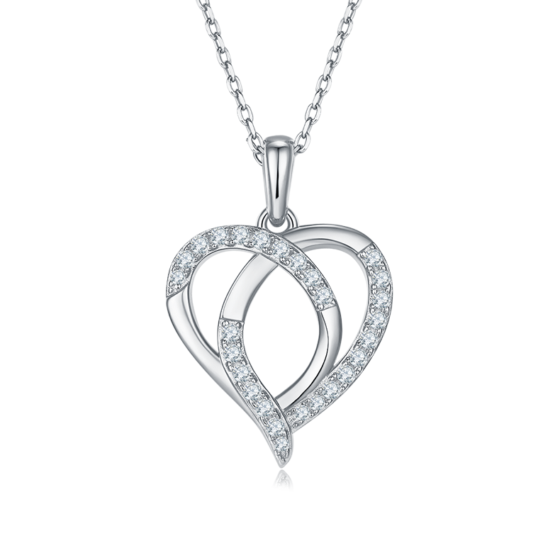 K035A Interlocking Heart Pendant, S925 Silver, D-Grade 0.38ct Moissanite