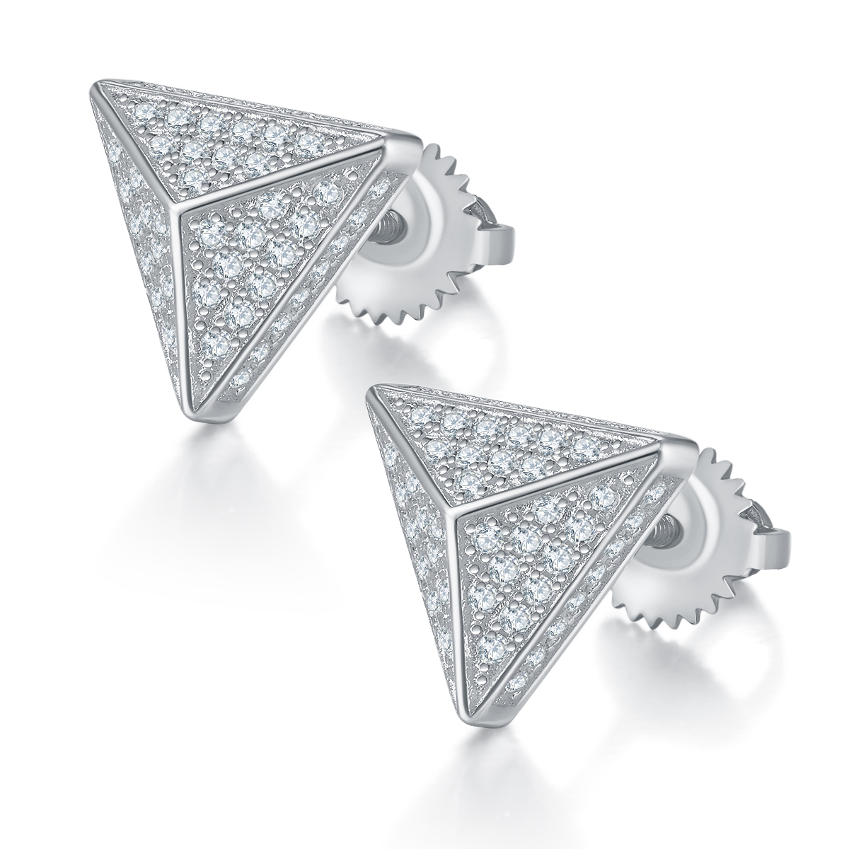 J024A Triangular S925 Silver Earrings with Thread, Moissanite & D-Colour 0.51ct Diamond