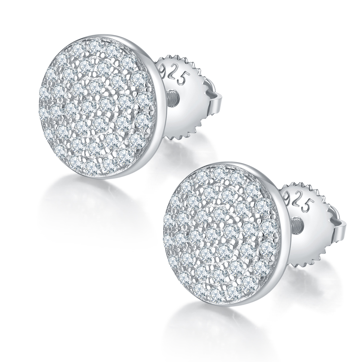 J011A Round Single-Sided S925 Silver Earrings with Thread, Moissanite & D-Colour 0.60ct Diamond