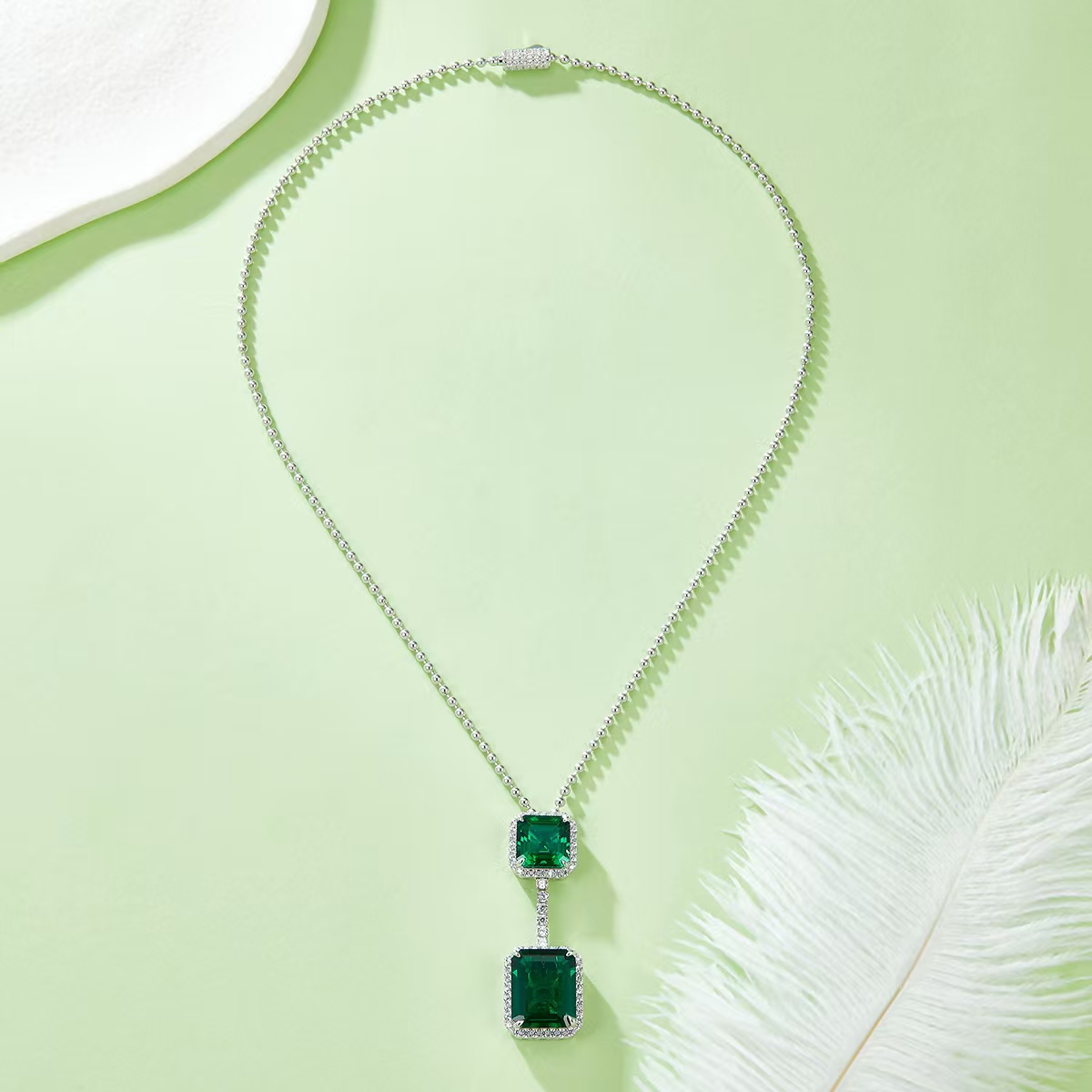 12.7ct Rectangular Lab-Grown Emerald Necklace