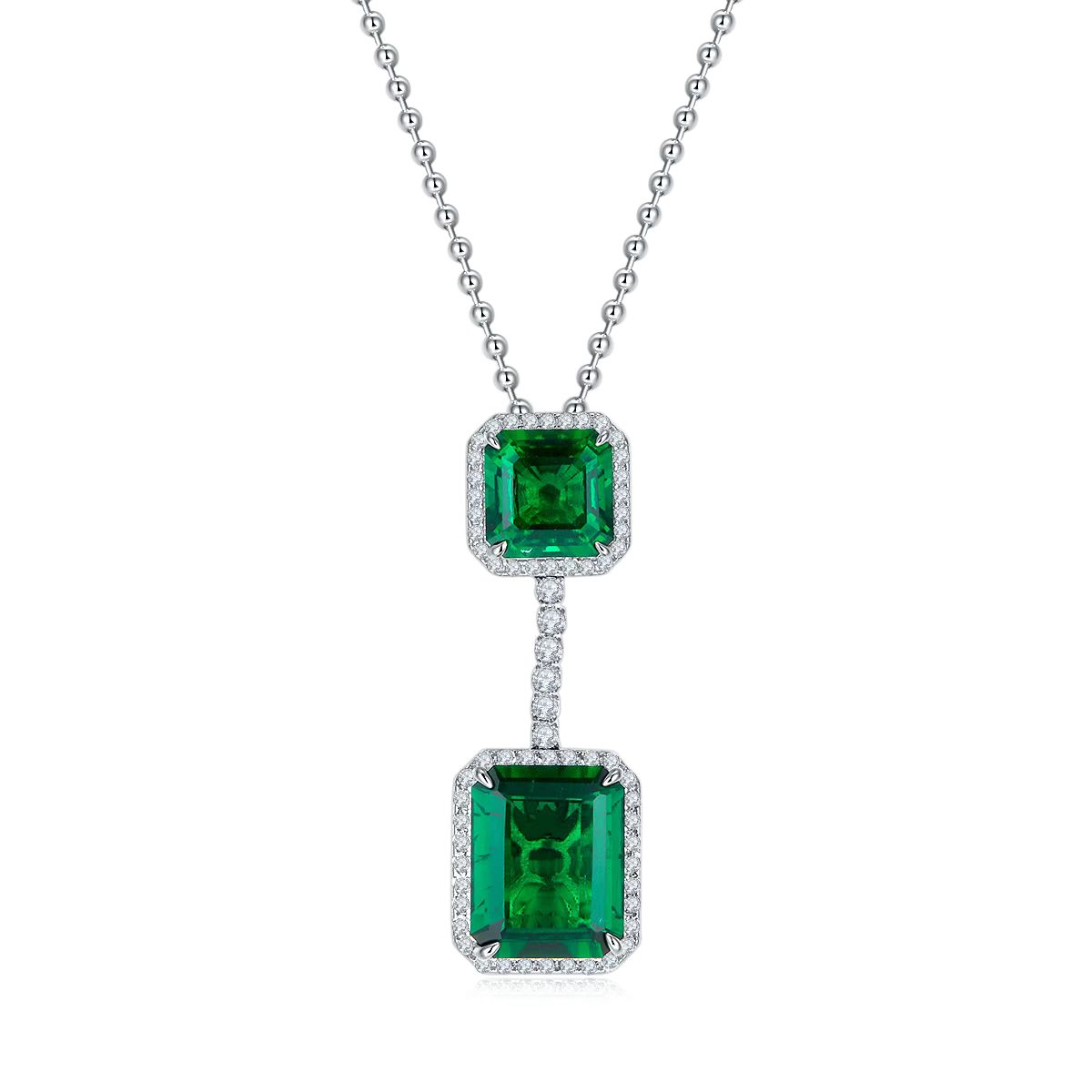 12.7ct Rectangular Lab-Grown Emerald Necklace