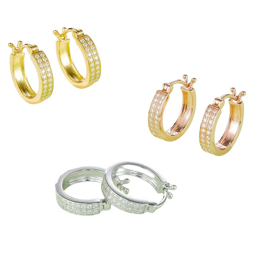 K012A Double-Row Half-and-Half Earrings, S925 Silver with Moissanite & D-Colour 0.24ct Diamond