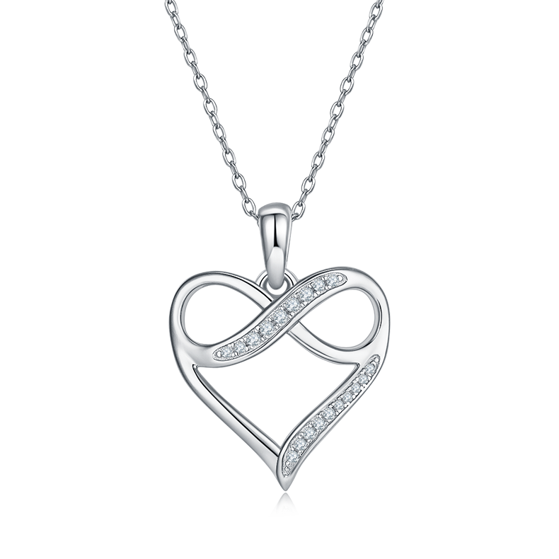 K016A Pave-Set "Infinite Love" Pendant, S925 Silver with D-Grade 0.10ct Moissanite
