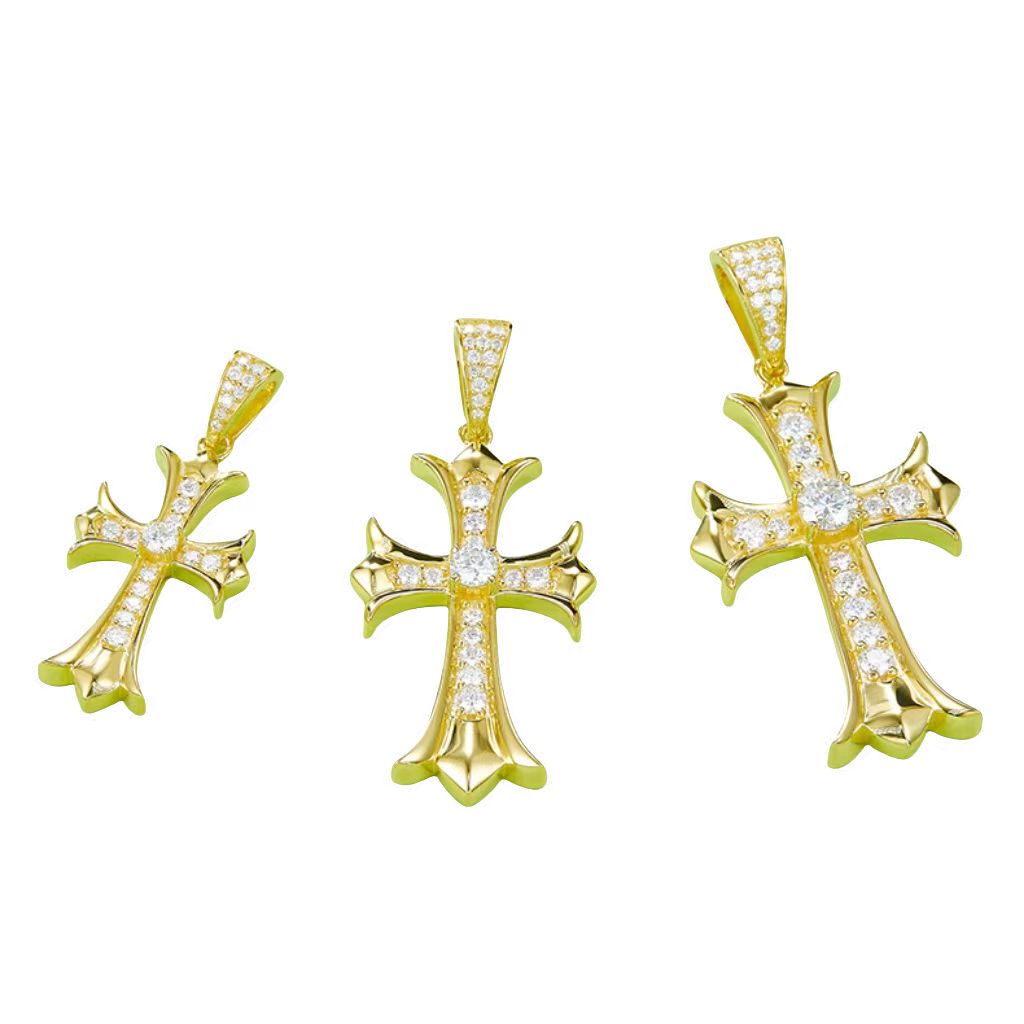 J003C Vintage Cross Necklace, S925 Silver Pendant with 5.0mm D-Grade Moissanite