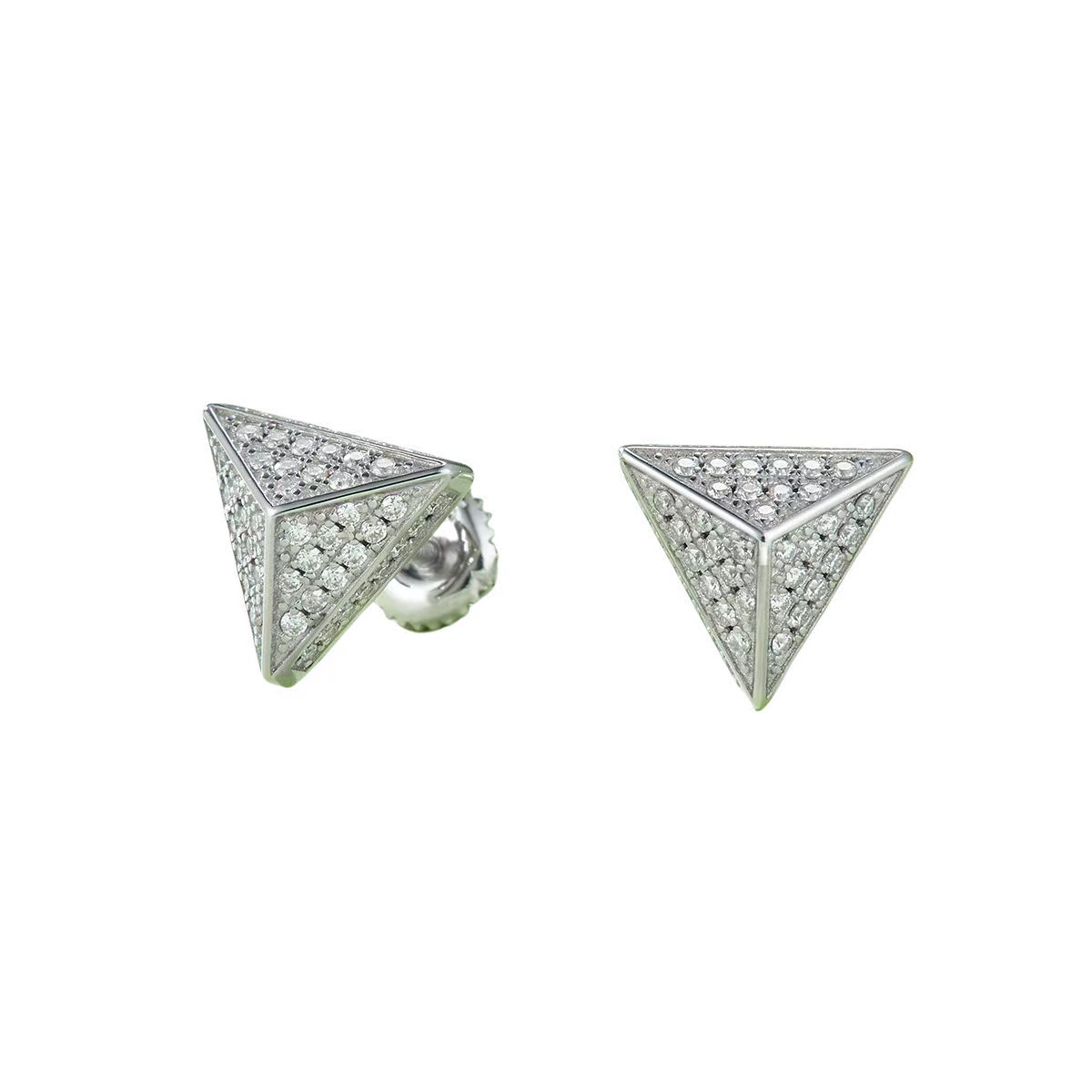 J024A Triangular S925 Silver Earrings with Thread, Moissanite & D-Colour 0.51ct Diamond