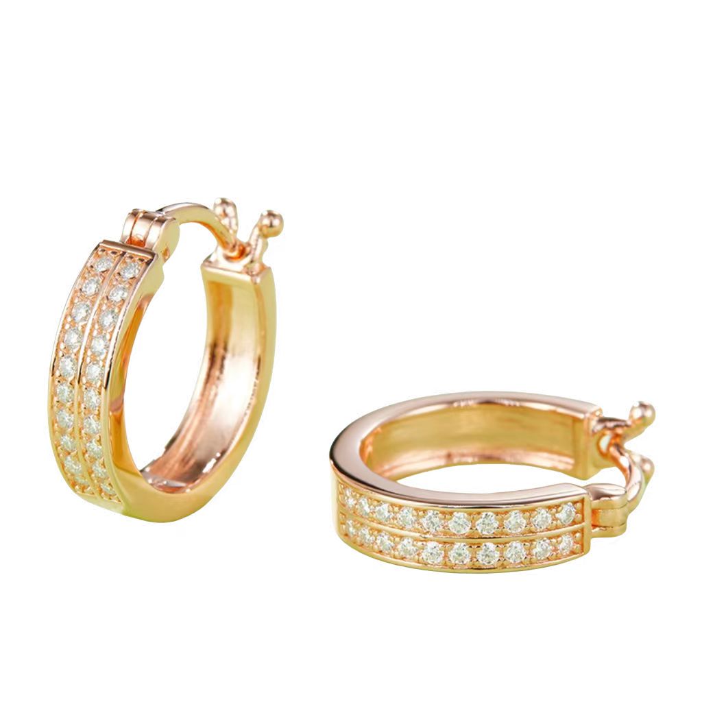 K012A Double-Row Half-and-Half Earrings, S925 Silver with Moissanite & D-Colour 0.24ct Diamond