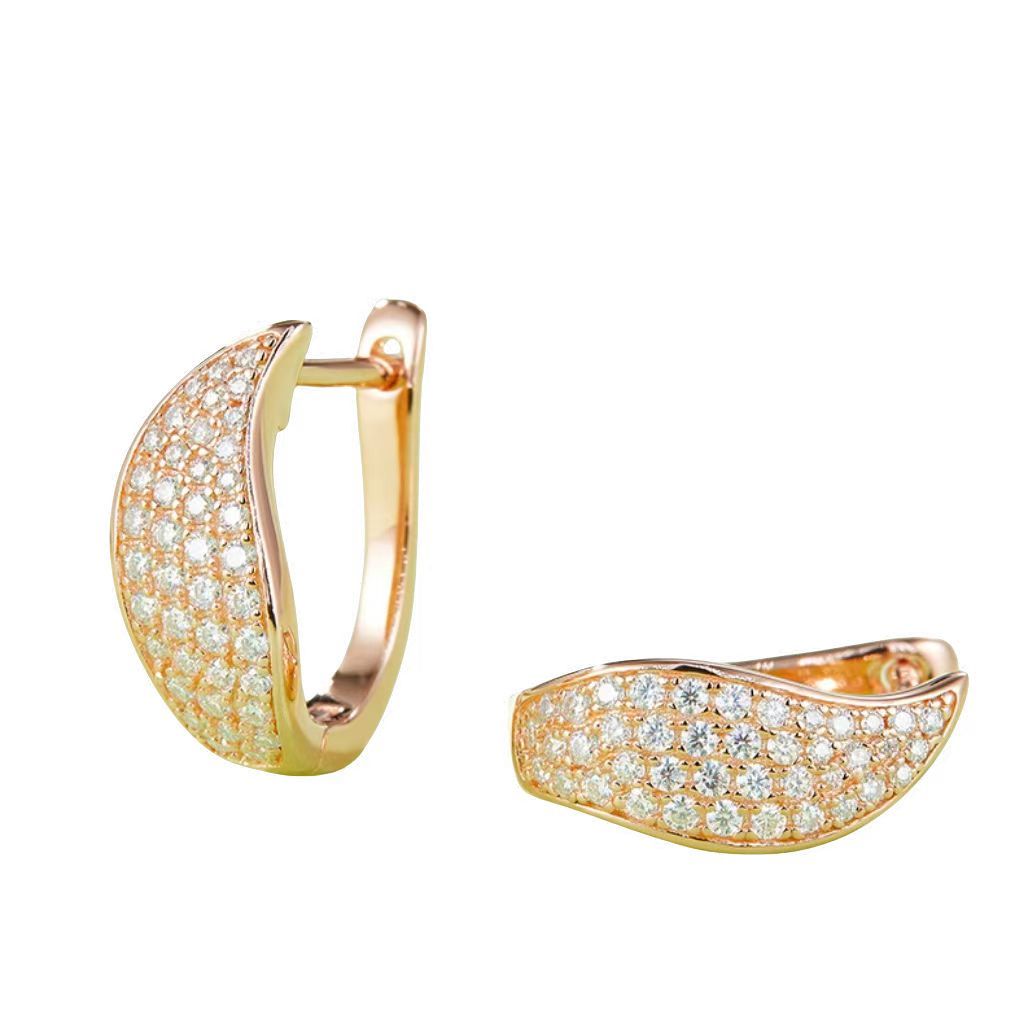 K011A Double-Row Half-and-Half Earrings, S925 Silver with Moissanite & D-Colour 0.50ct Diamond