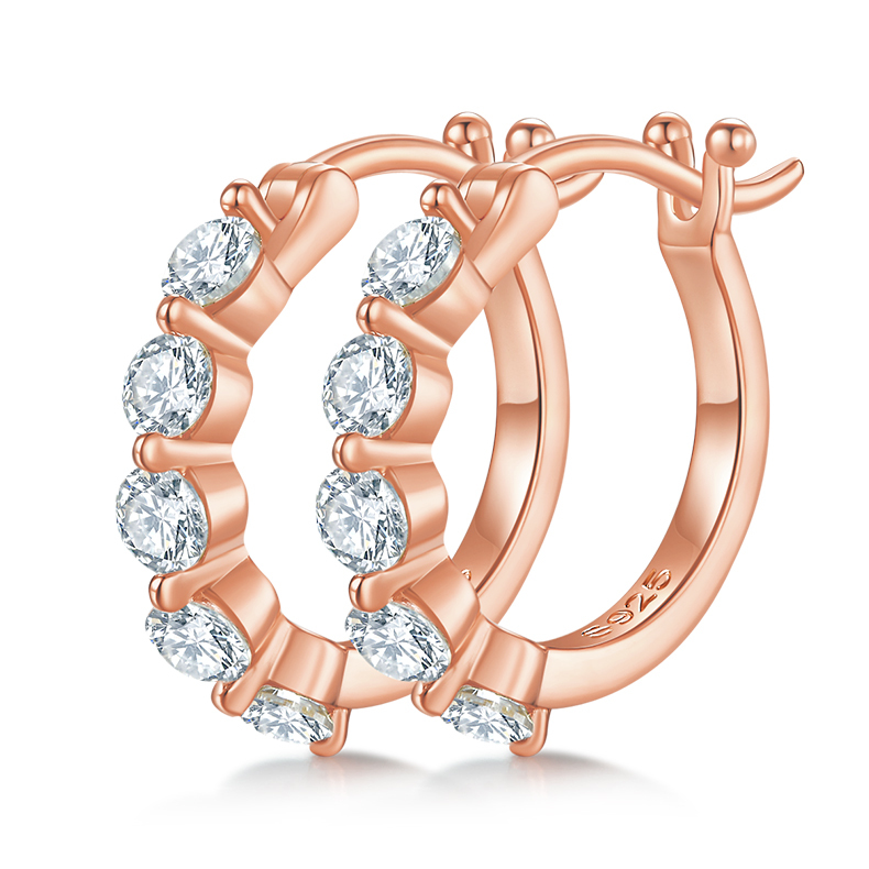 K002A Single-Row Half-and-Half Earrings, S925 Silver with Moissanite & D-Colour 1.0ct Diamond