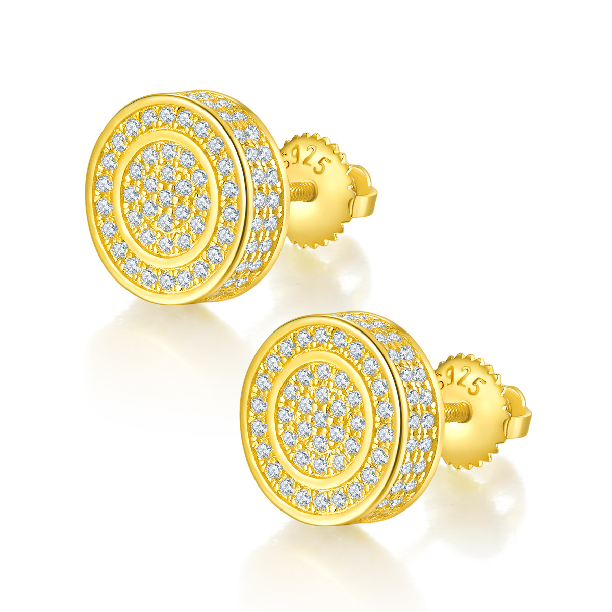 J013A Round Double-Ring S925 Silver Earrings with Thread, Moissanite & D-Colour 0.95ct Diamond