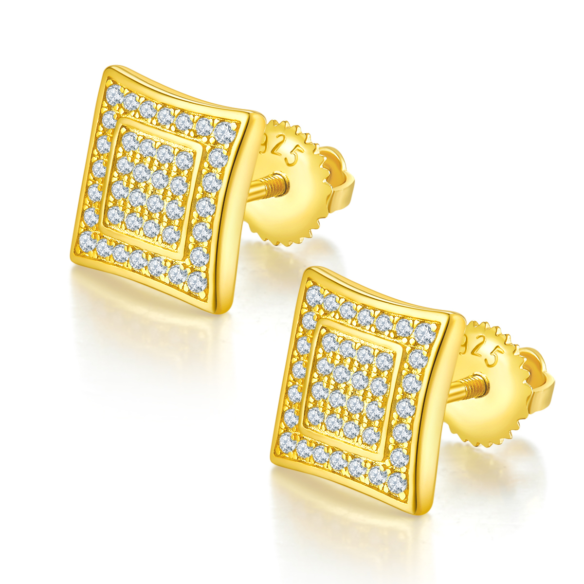 J021A Square Double-Ring S925 Silver Earrings with Thread, Moissanite & D-Colour 0.41ct Diamond