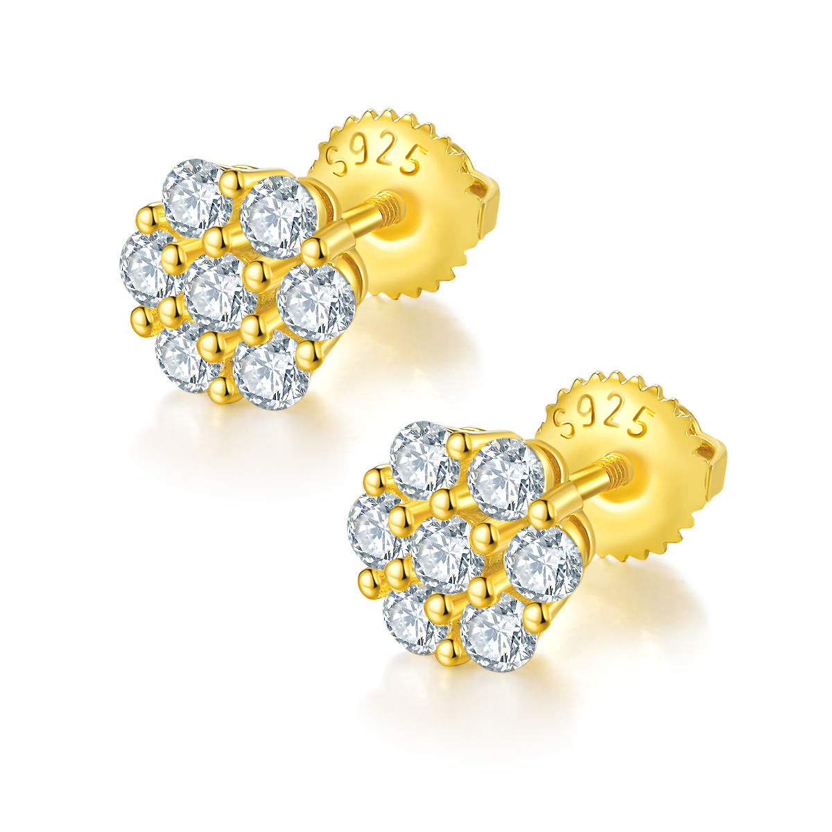 J015A Round Plum Blossom S925 Silver Earrings with Thread, Moissanite & D-Colour 0.84ct Diamond