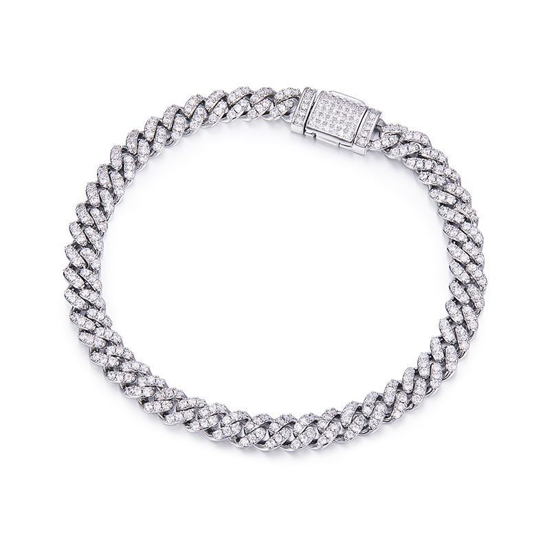 UGBA 6mm Wide Cuban Link Chain, S925 Silver Inlaid with Round White D-VVS Grade Moissanite and Diamond
