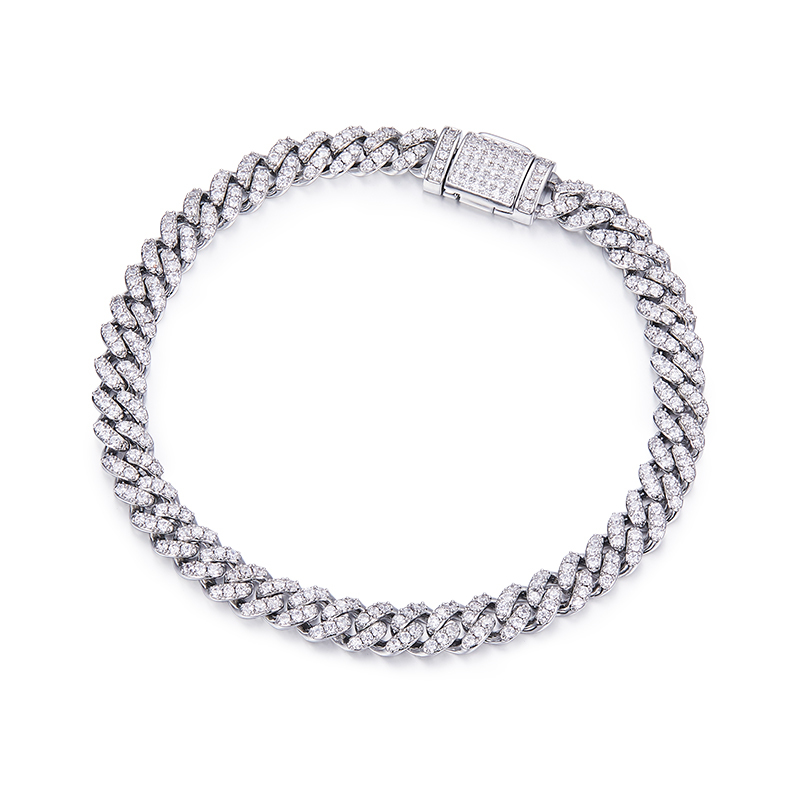 UGBA 6mm Wide Cuban Link Chain, S925 Silver Inlaid with Round White D-VVS Grade Moissanite and Diamond