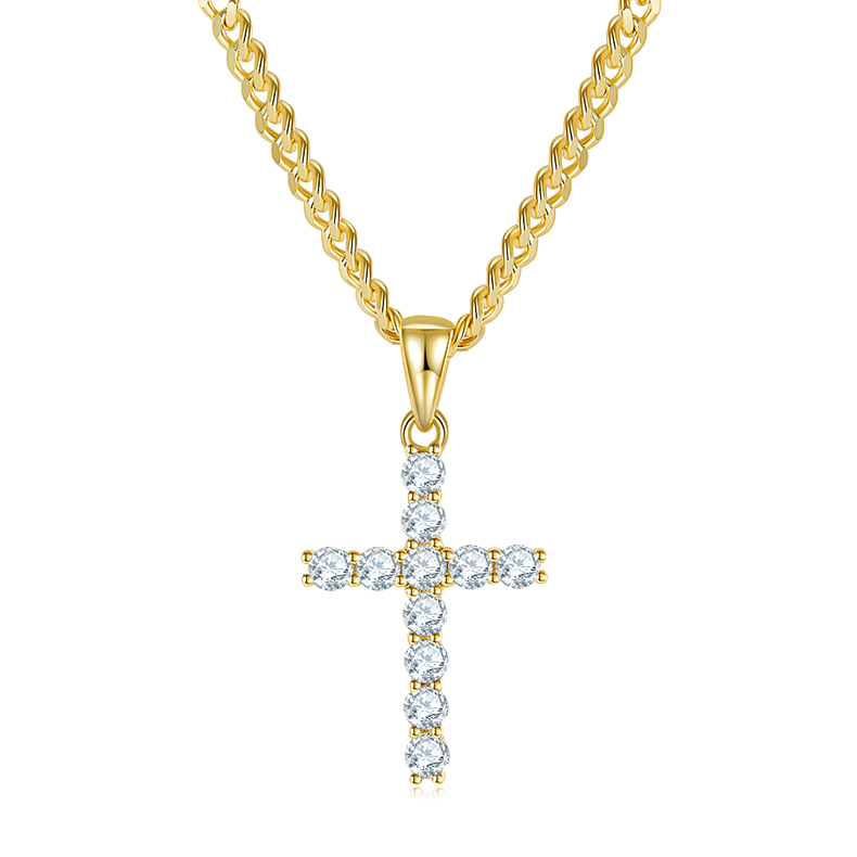 J001A Classic Cross Necklace, S925 Silver Pendant with 3.0mm D-Grade Moissanite
