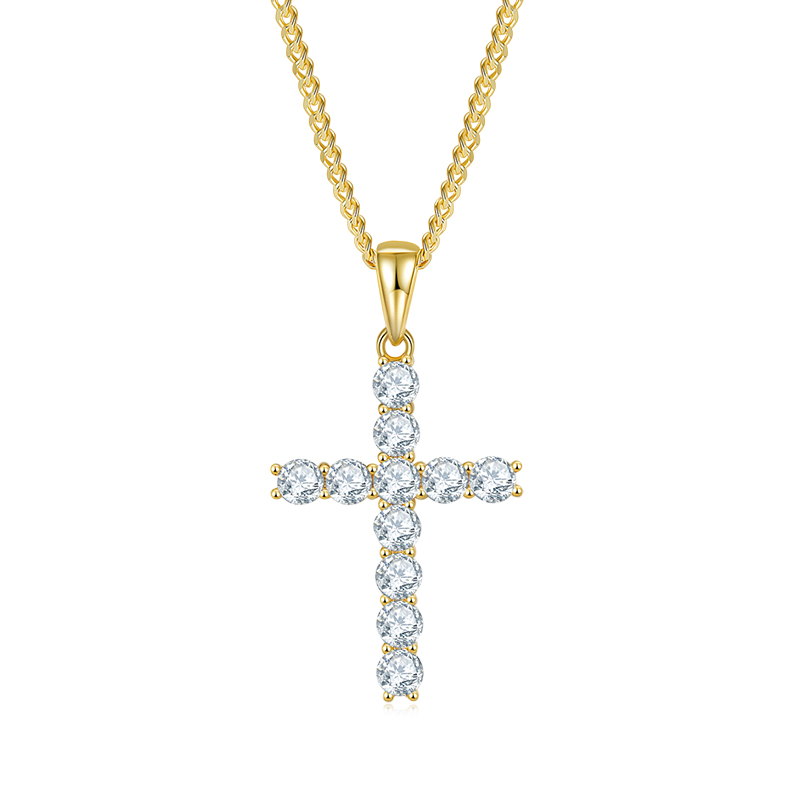 J001B Classic Cross Necklace, S925 Silver Pendant with 4.0mm D-Grade Moissanite