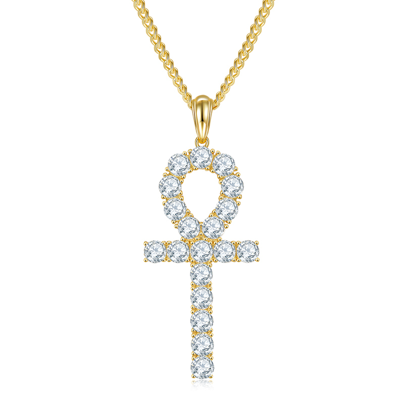 J002C Fashionable Cross Necklace, S925 Silver Pendant with 5.0mm D-Grade Moissanite