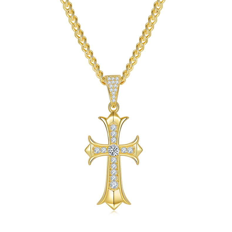 J003A Vintage Cross Necklace, S925 Silver Pendant with 3.0mm D-Grade Moissanite