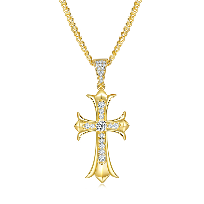 J003B Vintage Cross Necklace, S925 Silver Pendant with 4.0mm D-Grade Moissanite