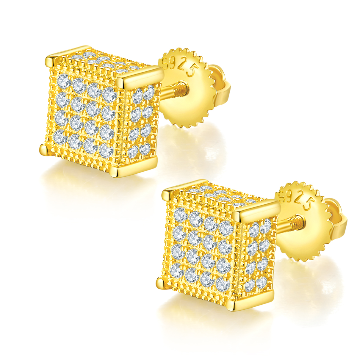 J017A Square Cube S925 Silver Earrings with Thread, Moissanite & D-Colour 0.77ct Diamond