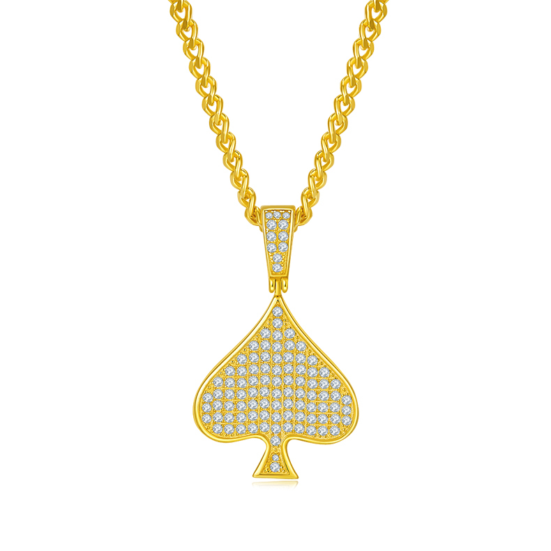  J007A Spade Hip-Hop Necklace, S925 Silver Pendant with D-Grade 0.78ct Moissanite