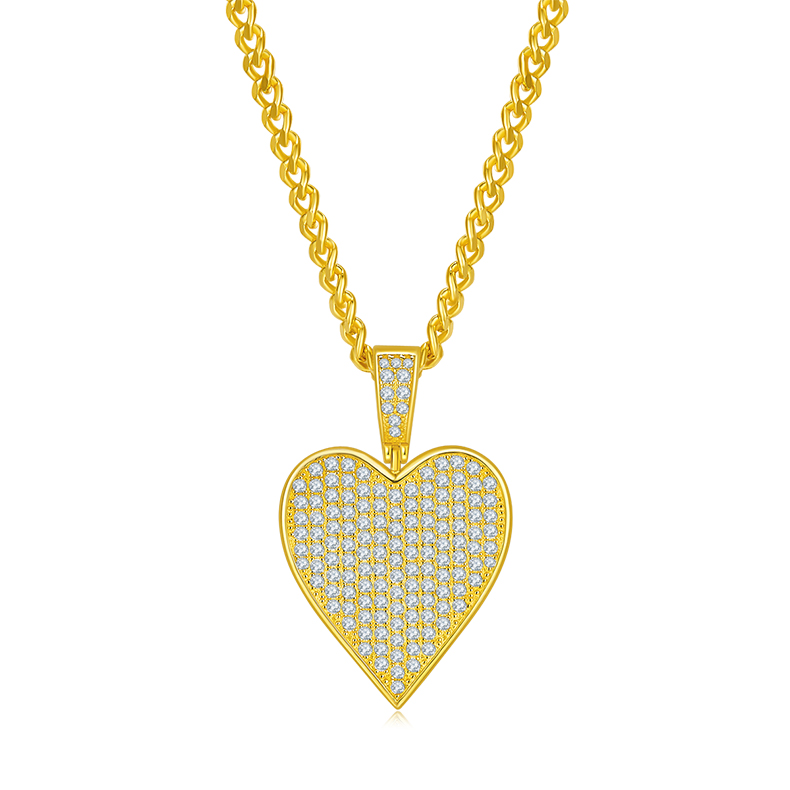 J008A Heart Hip-Hop Necklace, S925 Silver Pendant with D-Grade 1.2CT Moissanite Meelee Stones