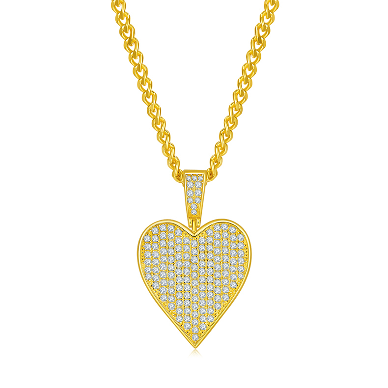 J008A Heart Hip-Hop Necklace, S925 Silver Pendant with D-Grade 1.2CT Moissanite Meelee Stones
