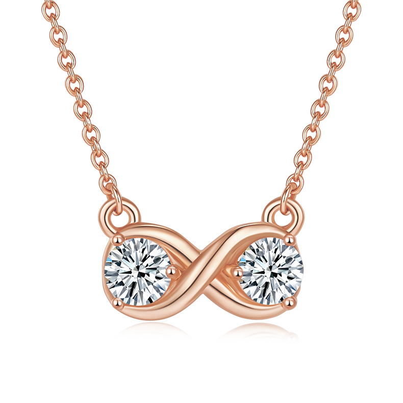 K024A Double-Ring "Infinite Love" Pendant, S925 Silver, D-Grade 1ct Moissanite