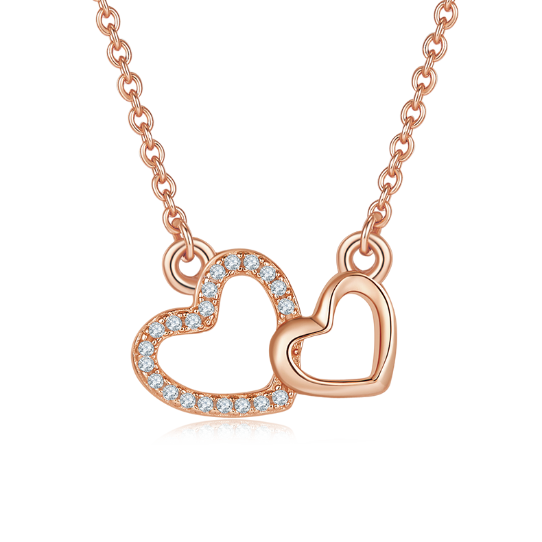 K026A Double-Heart Pendant, S925 Silver, D-Grade 0.10ct Moissanite