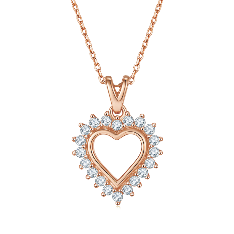 K027A Hollow Heart Pendant, S925 Silver, D-Grade 0.54ct Moissanite