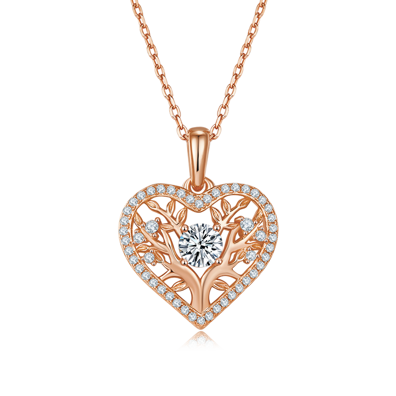 K031A Tree of Life Heart Pendant, S925 Silver, D-Grade 0.78ct Moissanite