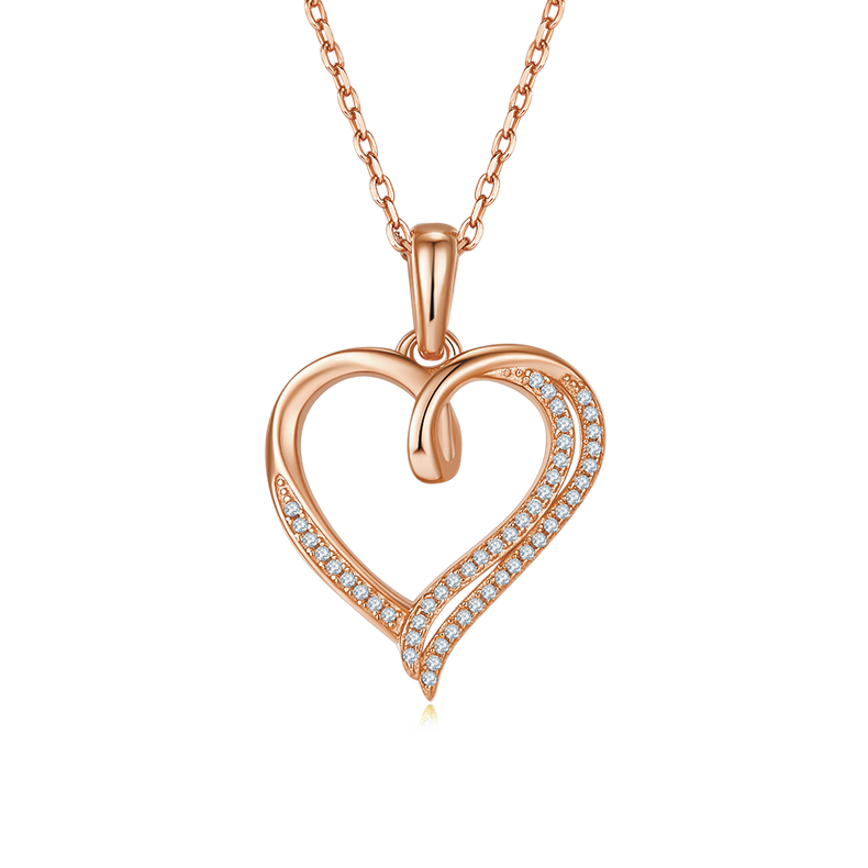 K034A Double-Layer Heart Pendant, S925 Silver, D-Grade 0.15ct Moissanite