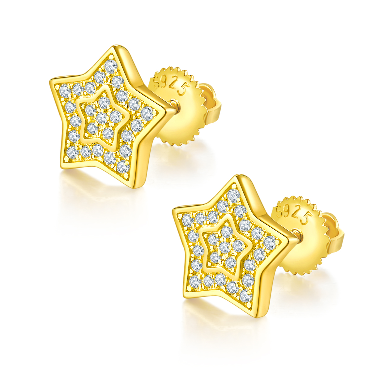J022A Five-Point Star S925 Silver Earrings with Thread, Moissanite & D-Colour 0.27ct Diamond