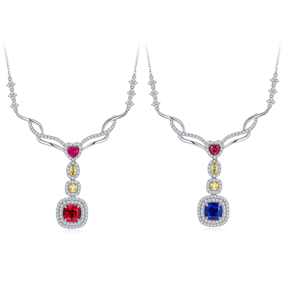  2.96ct Cushion-Cut Lab-Grown Colored Gemstone Necklace