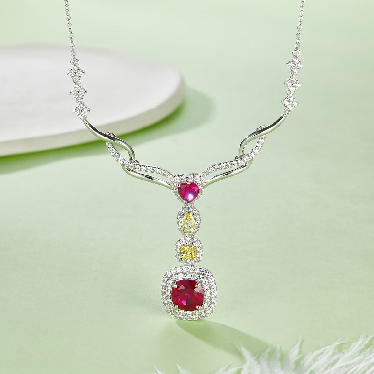  2.96ct Cushion-Cut Lab-Grown Colored Gemstone Necklace