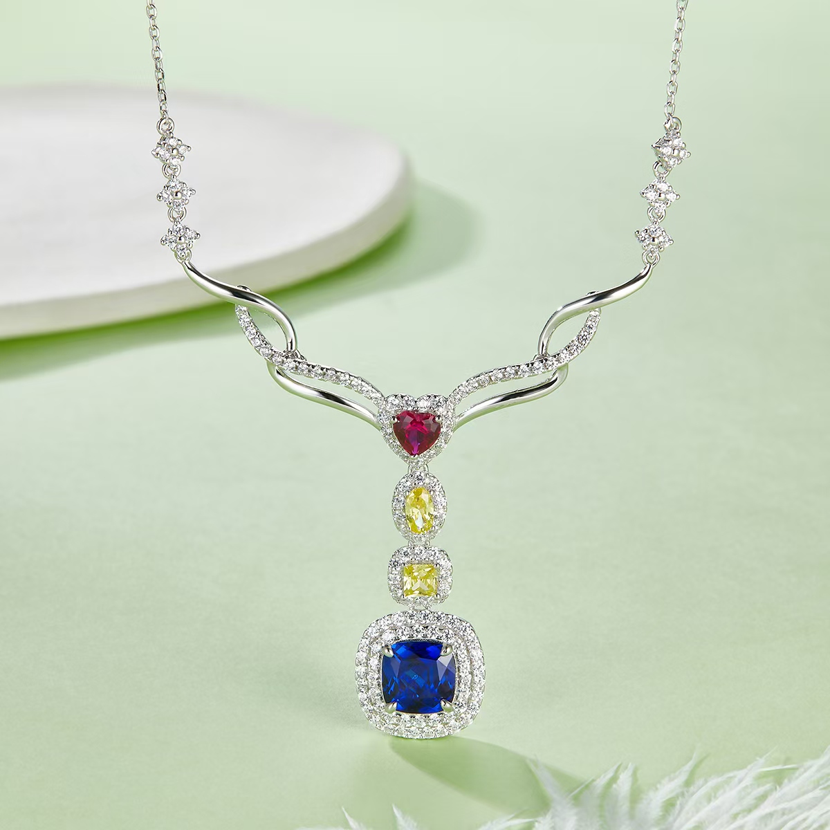  2.96ct Cushion-Cut Lab-Grown Colored Gemstone Necklace
