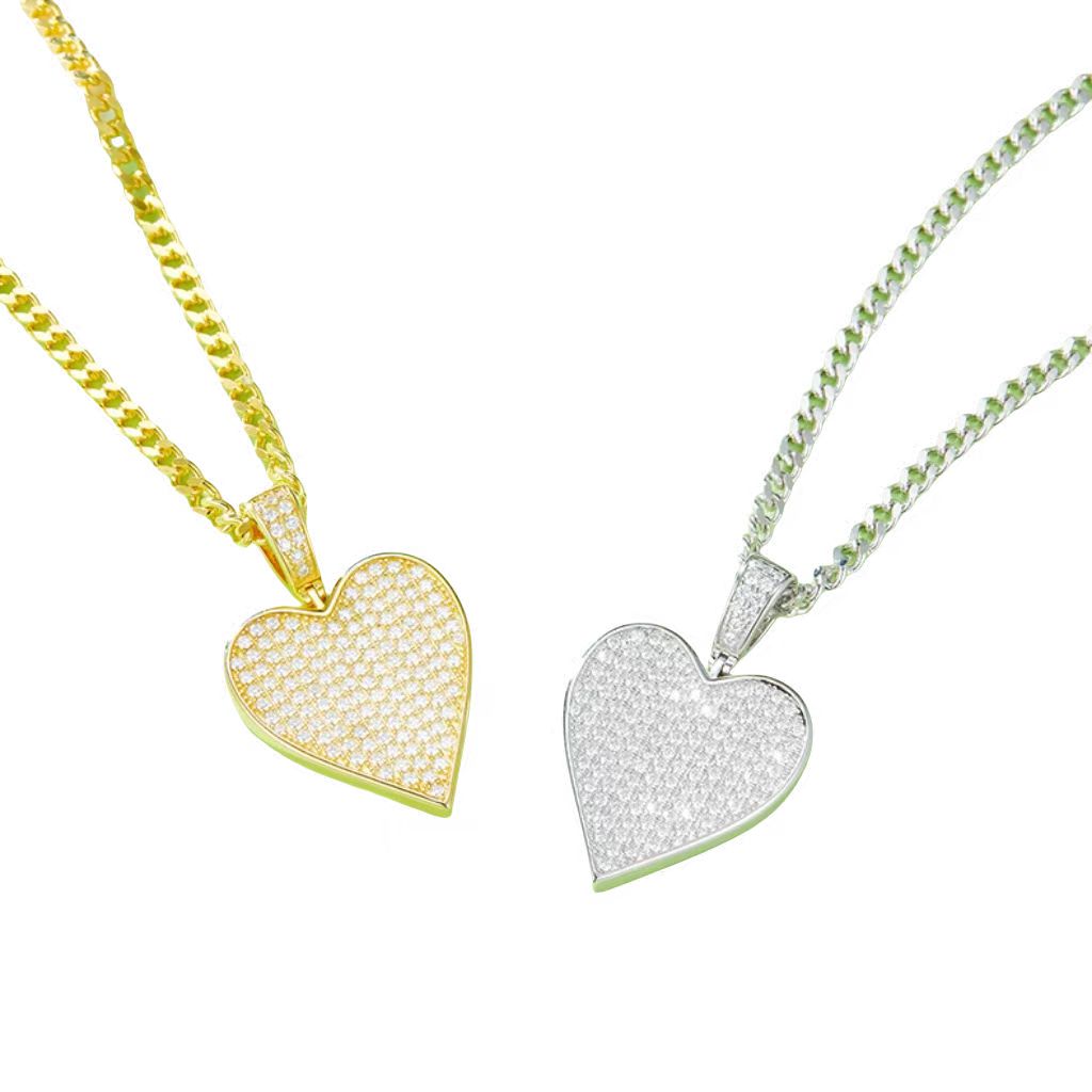 J008A Heart Hip-Hop Necklace, S925 Silver Pendant with D-Grade 1.2CT Moissanite Meelee Stones