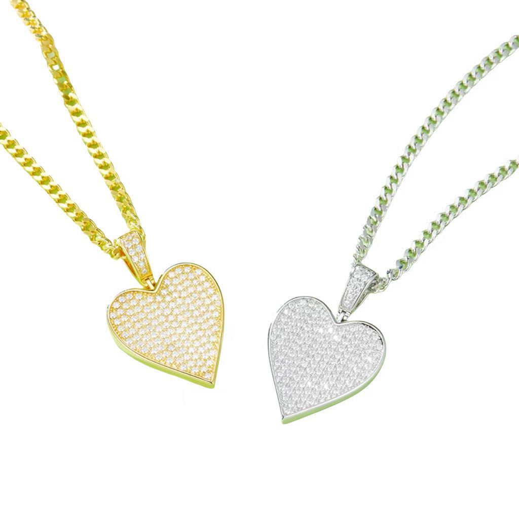 J008A Heart Hip-Hop Necklace, S925 Silver Pendant with D-Grade 1.2CT Moissanite Meelee Stones