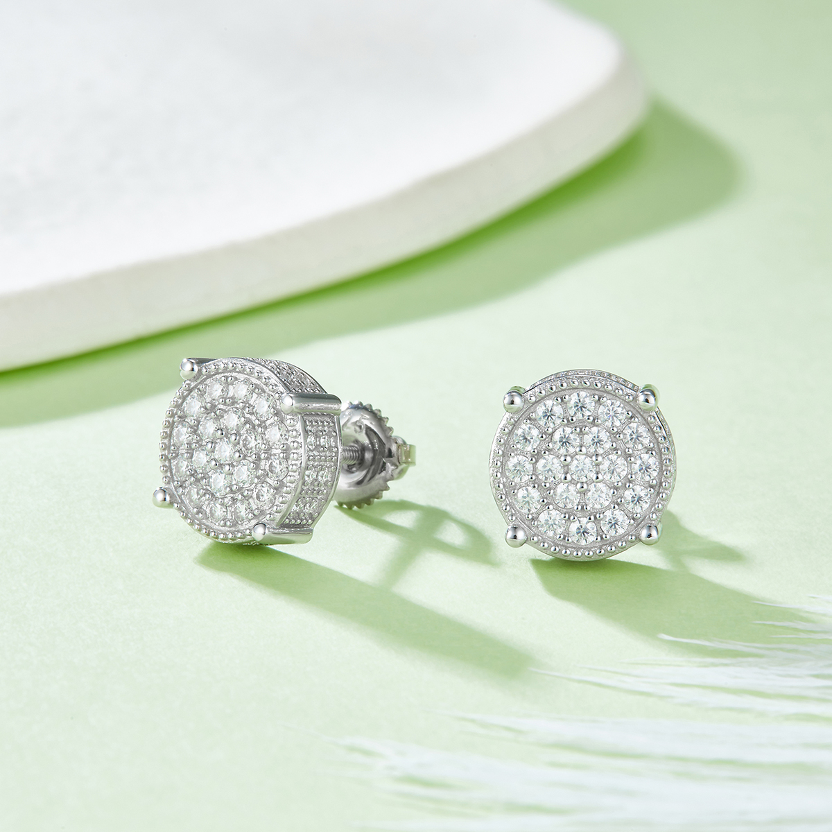 J012A Round Column S925 Silver Earrings with Thread, Moissanite & D-Colour 0.81ct Diamond