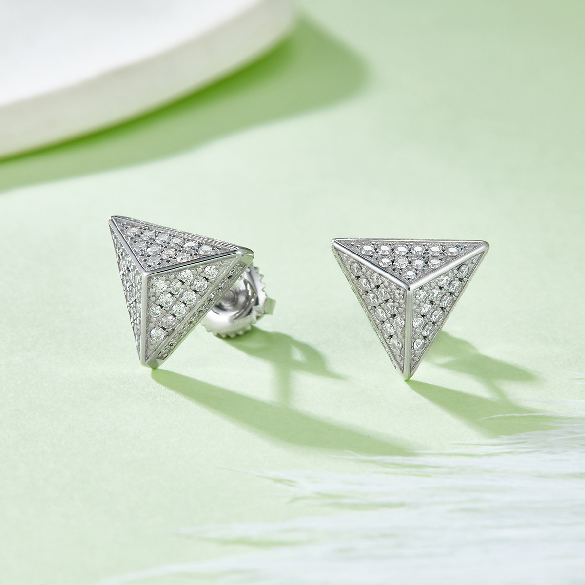 J024A Triangular S925 Silver Earrings with Thread, Moissanite & D-Colour 0.51ct Diamond