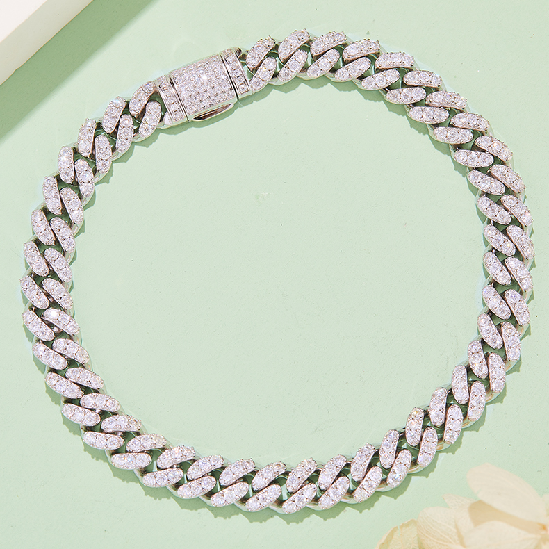 UGBA 6mm Wide Cuban Link Chain, S925 Silver Inlaid with Round White D-VVS Grade Moissanite and Diamond